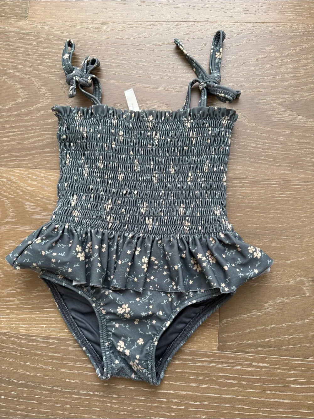Rylee + Cru Dark Green Floral Smocked Ruffle One-Piece Swimsuit